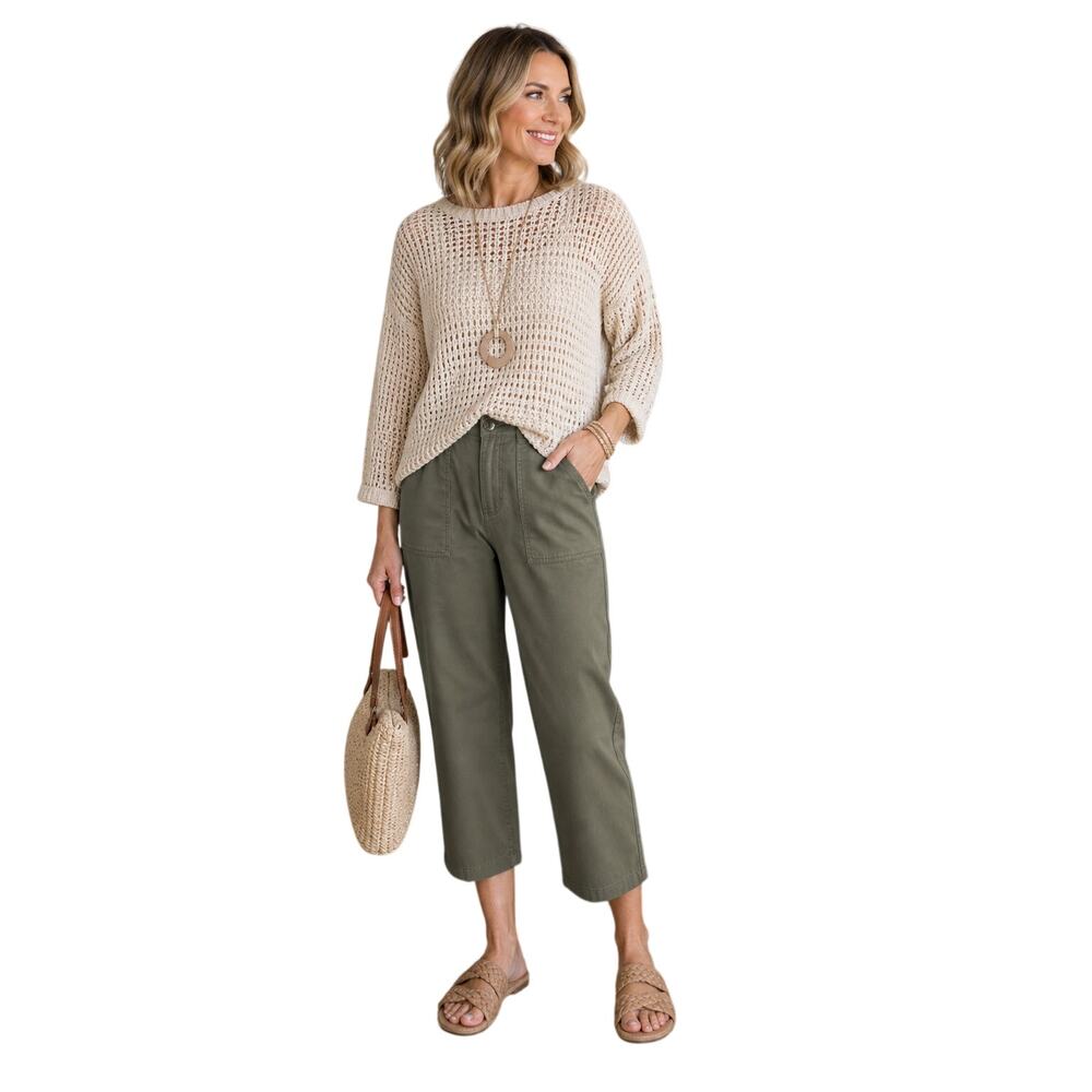 Christopher Banks Olive Green Crop Pants Stretch Cotton Lyocell 16